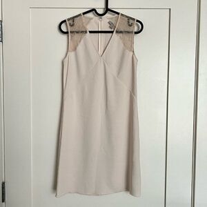 AllSaints Womens Dress US 0 Beige Pink Mesh Lace Sleeveless V-Neck Zip Closure